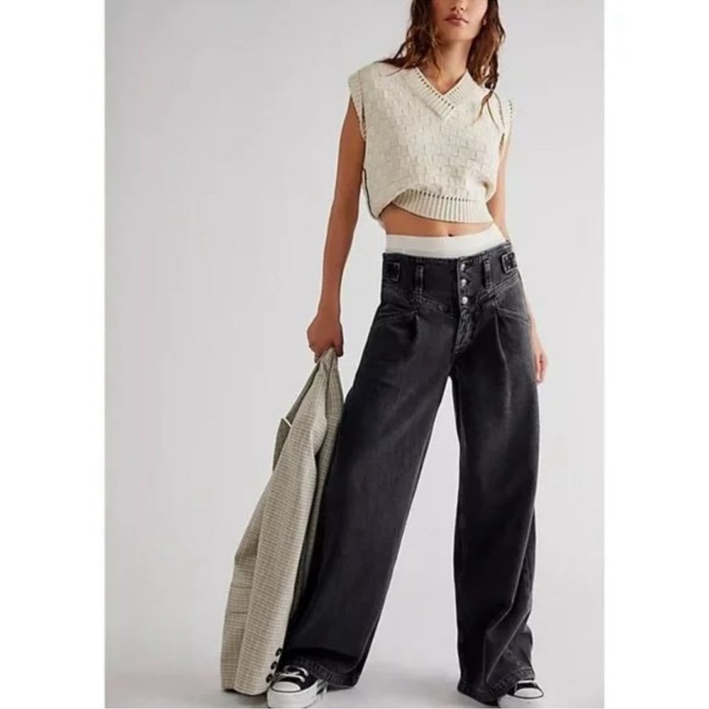 Free People Black Wide-Leg Jeans